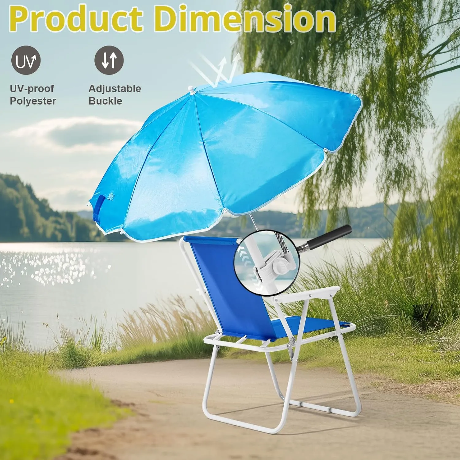 Folding Beach Chair for Adults, Portable Comfy Lawn Chairs with Adjustable Umbrella and PE Oxford Cloth, Lightweight Camping Chair for Travel Picnic Concert & Outdoor Activities, Blue