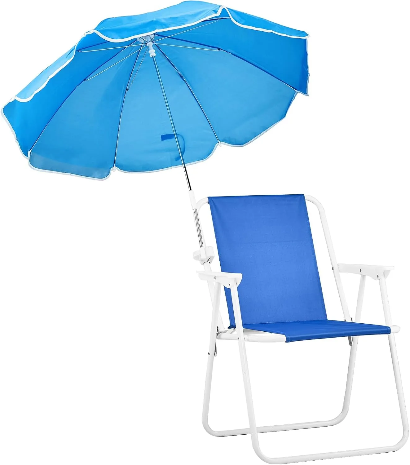 Folding Beach Chair for Adults, Portable Comfy Lawn Chairs with Adjustable Umbrella and PE Oxford Cloth, Lightweight Camping Chair for Travel Picnic Concert & Outdoor Activities, Blue
