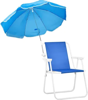 Folding Beach Chair for Adults, Portable Comfy Lawn Chairs with Adjustable Umbrella and PE Oxford Cloth, Lightweight Camping Chair for Travel Picnic Concert & Outdoor Activities, Blue