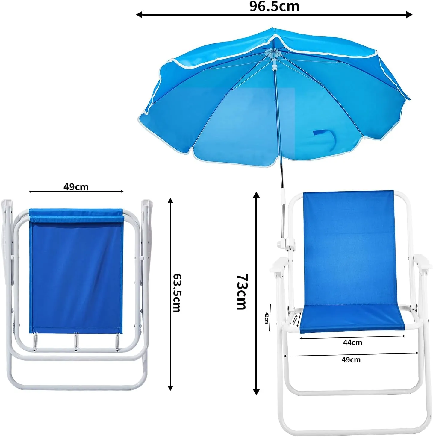 Folding Beach Chair for Adults, Portable Comfy Lawn Chairs with Adjustable Umbrella and PE Oxford Cloth, Lightweight Camping Chair for Travel Picnic Concert & Outdoor Activities, Blue