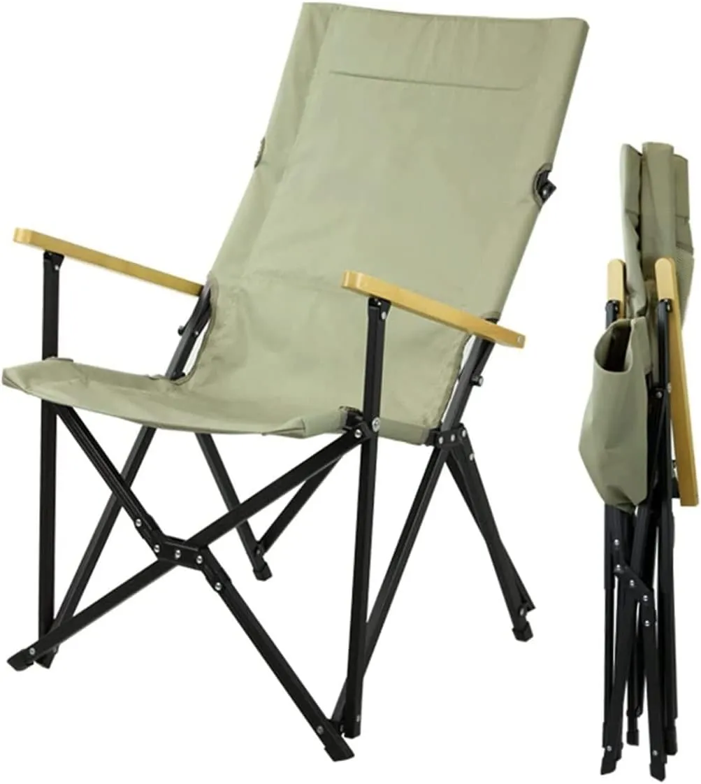 Folding Camping Chair Beach Chair Whit Wooden Armrest Outdoor Camping Leisure Seat Folding Aluminum Folding Recliner for Hiking Fishing Indoor Outdoor Folding Chair