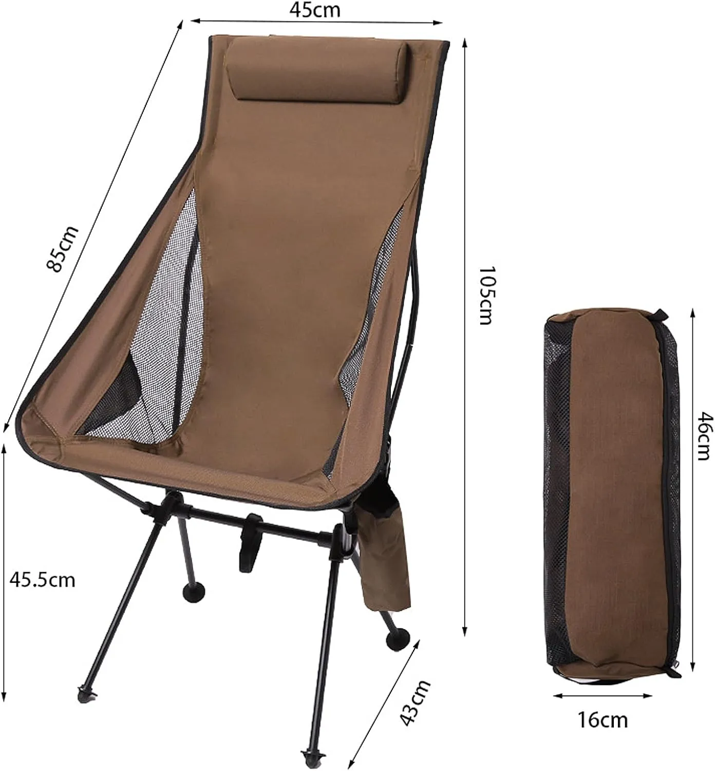 Folding Camping Chair Moon for Adults Portable Chairs with Convenient Cup Holder Padded Pillow Durable Material Lightweight and Compact Outdoor Hiking Fishing Picnic Camp Lawn-Brown
