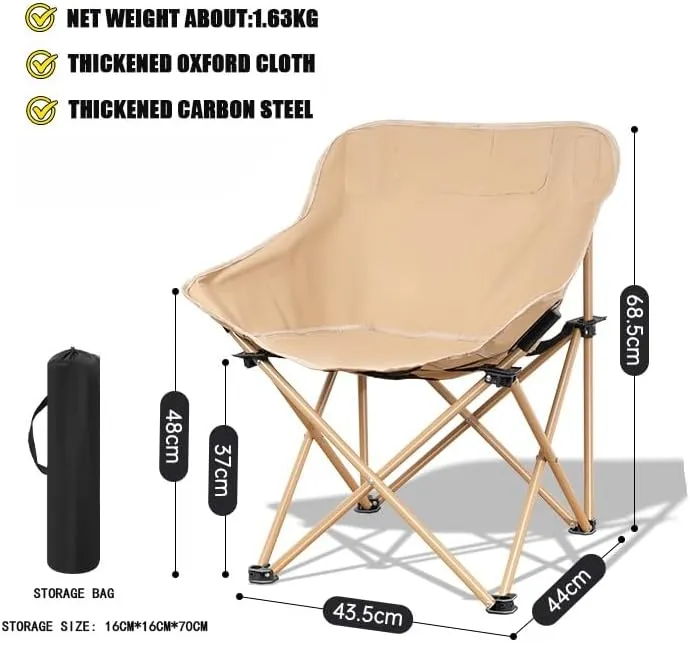 Folding Camping Chair, Portable Leisure Chair, Comfortable Collapsible Lawn Chair, Lightweight Oxford Cloth Beach Chair with Handbag(Brown)