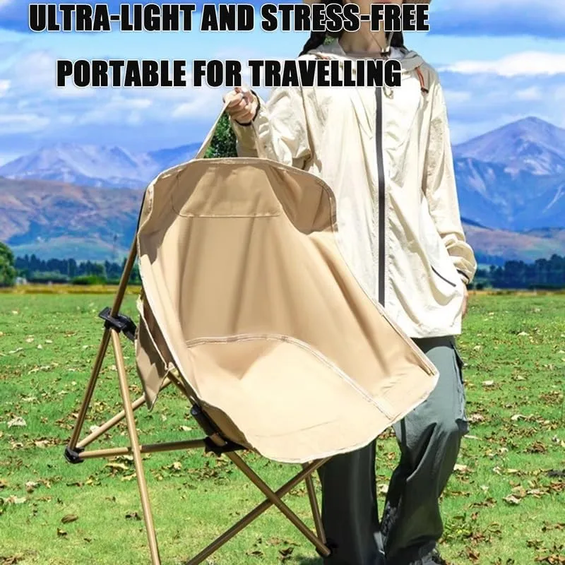 Folding Camping Chair, Portable Leisure Chair, Comfortable Collapsible Lawn Chair, Lightweight Oxford Cloth Beach Chair with Handbag(Brown)
