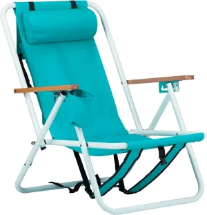 Folding Camping Chair with Adjustable Backrest and Cup Holder,Portable Backpack Outdoor Recliner Patio Lounge Chair with Headrest, Heavy Duty Steel Frame Support 350 LBS (Mint Green)