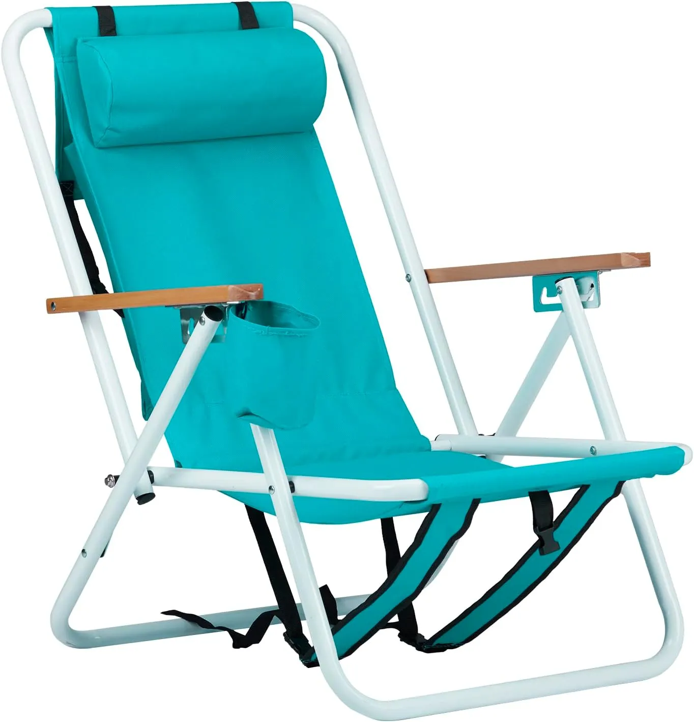 Folding Camping Chair with Adjustable Backrest and Cup Holder,Portable Backpack Outdoor Recliner Patio Lounge Chair with Headrest, Heavy Duty Steel Frame Support 350 LBS (Mint Green)