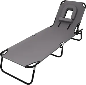 Folding Camping Cot, Portable Sleeping Bed with Removable Pillow, Outdoor Comfortable Lightweight Bed, 4 Height Adjustable, for Patio, Poolside, Lawn, Beach