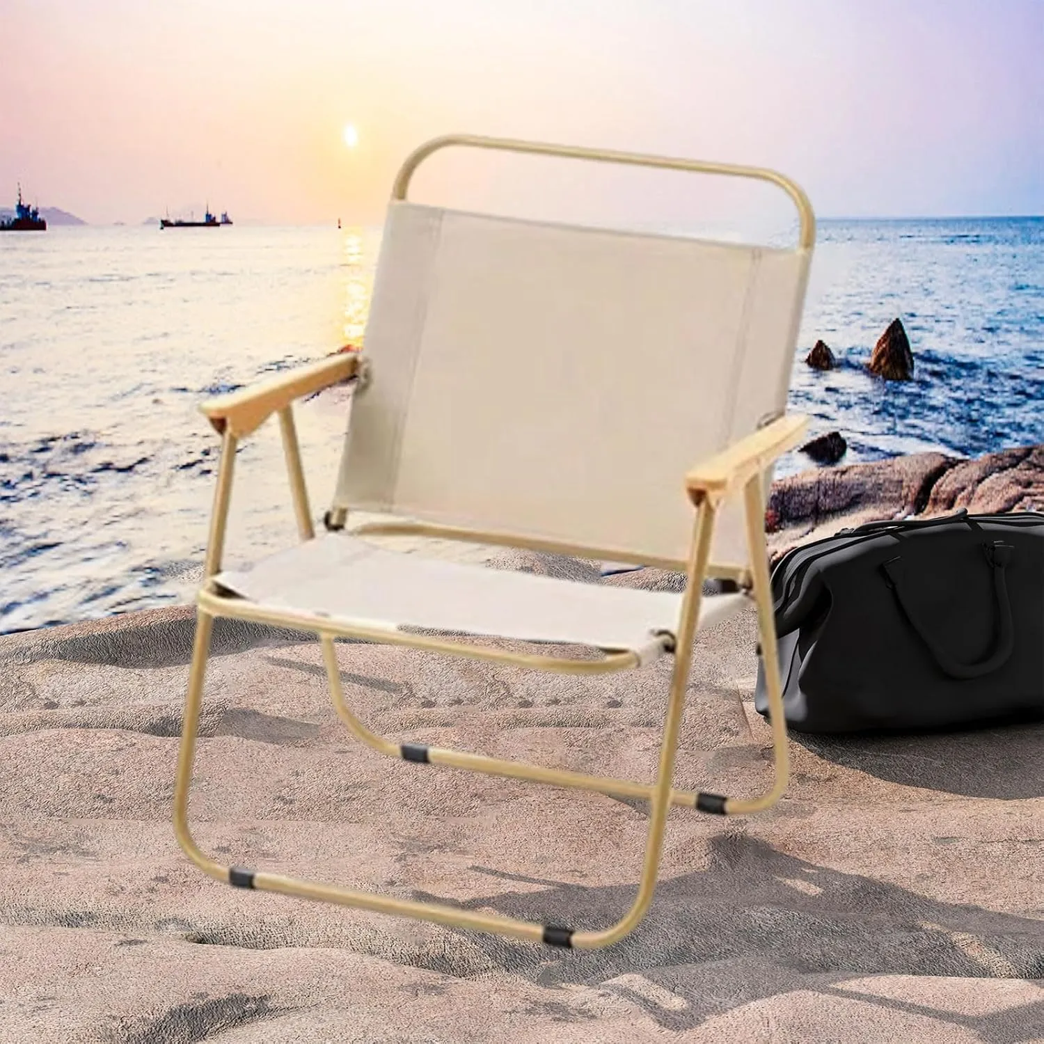 Folding Chair Camping Chair Leisure Chair Ultralight Lounge Chair Fishing Chair for Picnic Garden Patio Travel Backpacking, Khaki