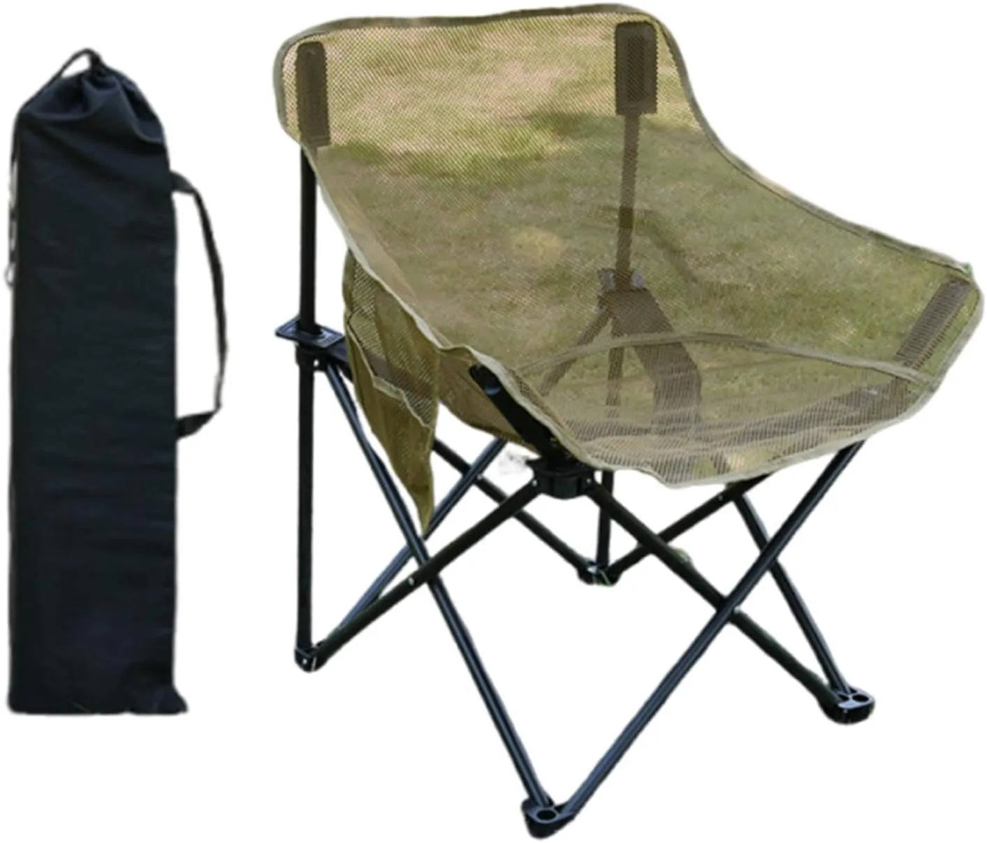 Folding Chair Camping Chair Outdoor Furniture for Adults with Storage Bag for Park Sporting Events Outside Barbecue Backyard, Khaki