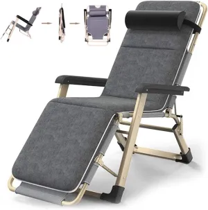 Folding Chair Recliner with Cushions, Reclining Camping Chairs Adjustable Sun Loungers Chairs Heavy Duty Sun Lounger Recliner Chairs Office Lunch Break Chair for Outdoor Patio Camping