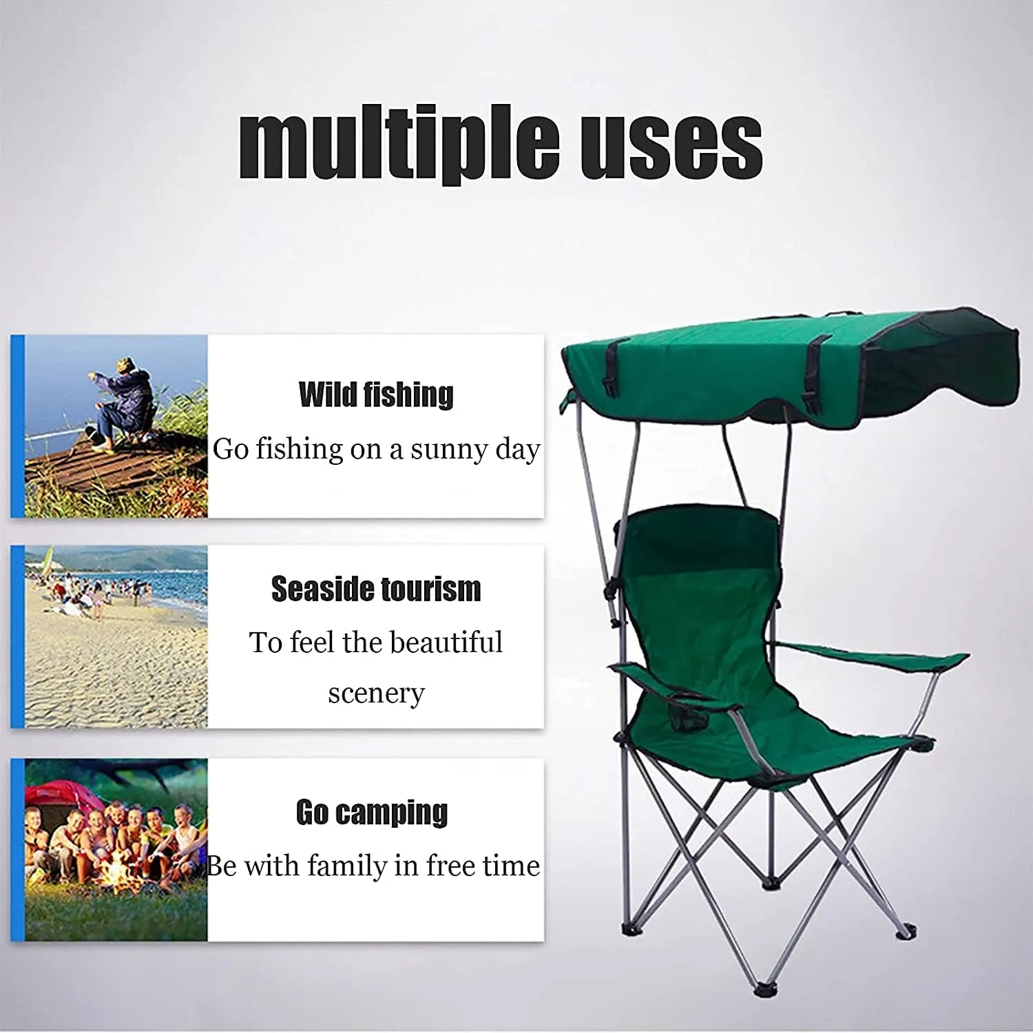 Folding Chairs Camping Chair with Shade Canopy Chair, Folding Recliner, Adjustable Outdoor Beach Lightweight Sunshade Folding Chairs Portable Camping Chair(A)