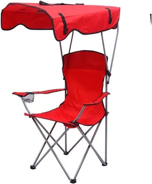 Folding Chairs Camping Chair with Shade Canopy Chair, Folding Recliner, Adjustable Outdoor Beach Lightweight Sunshade Folding Chairs Portable Camping Chair(Red)