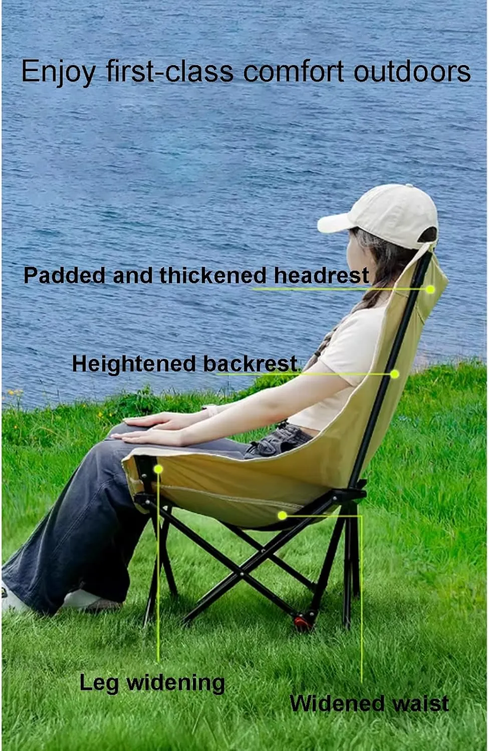 Folding Chairs for Outside, Three-Level Adjustable Height with backrest, Comfortable and Widened Folding seat, Camping Chairs, Portable Recliner, Beach Fishing Picnic Chair(Large)