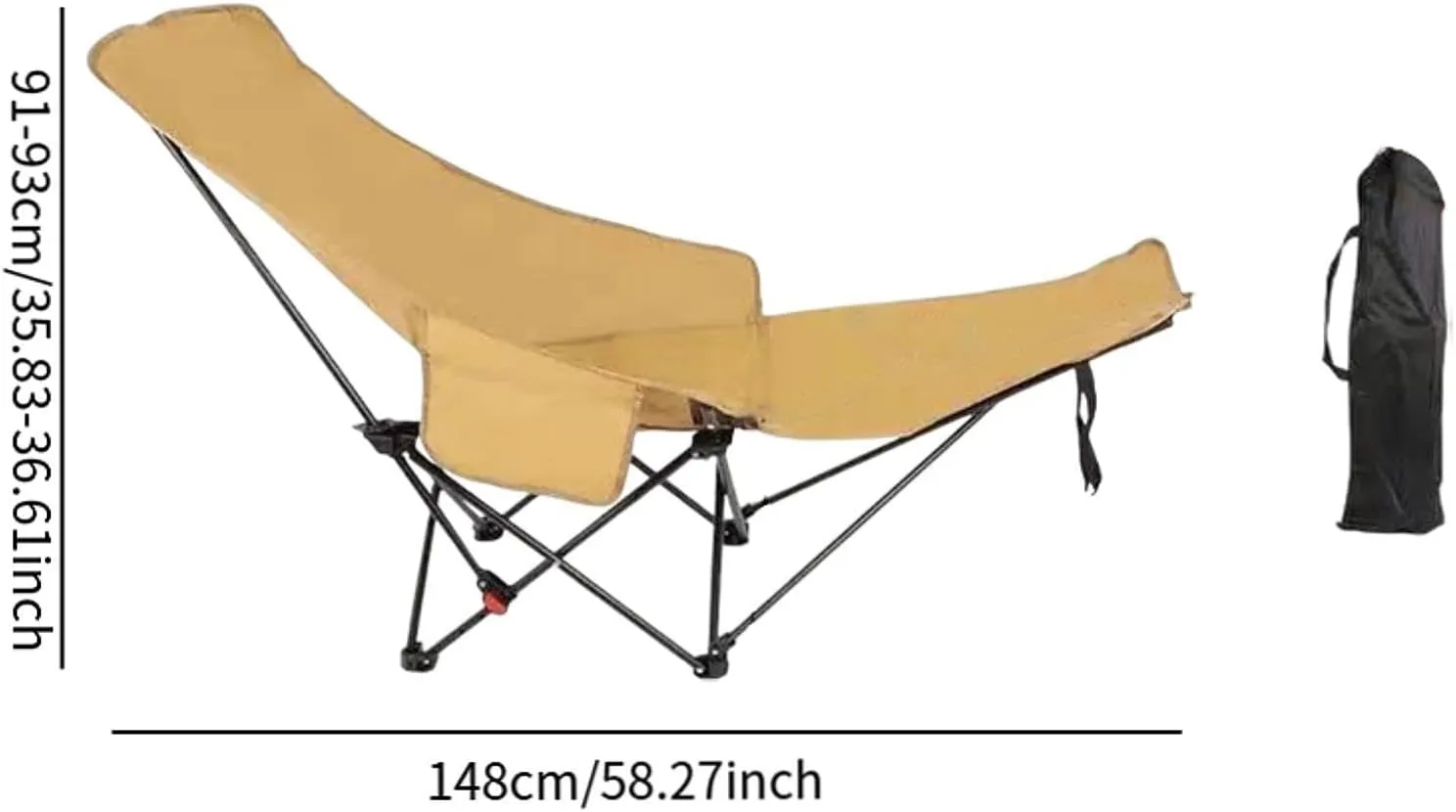Folding Lounge Chair Recliner with Carry Bag 3 Gear Adjustable Angle Lounger Reclining Chair for Park Pool Picnic Lawn, Khaki