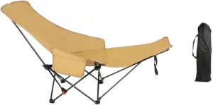 Folding Lounge Chair Recliner with Carry Bag 3 Gear Adjustable Angle Lounger Reclining Chair for Park Pool Picnic Lawn, Khaki