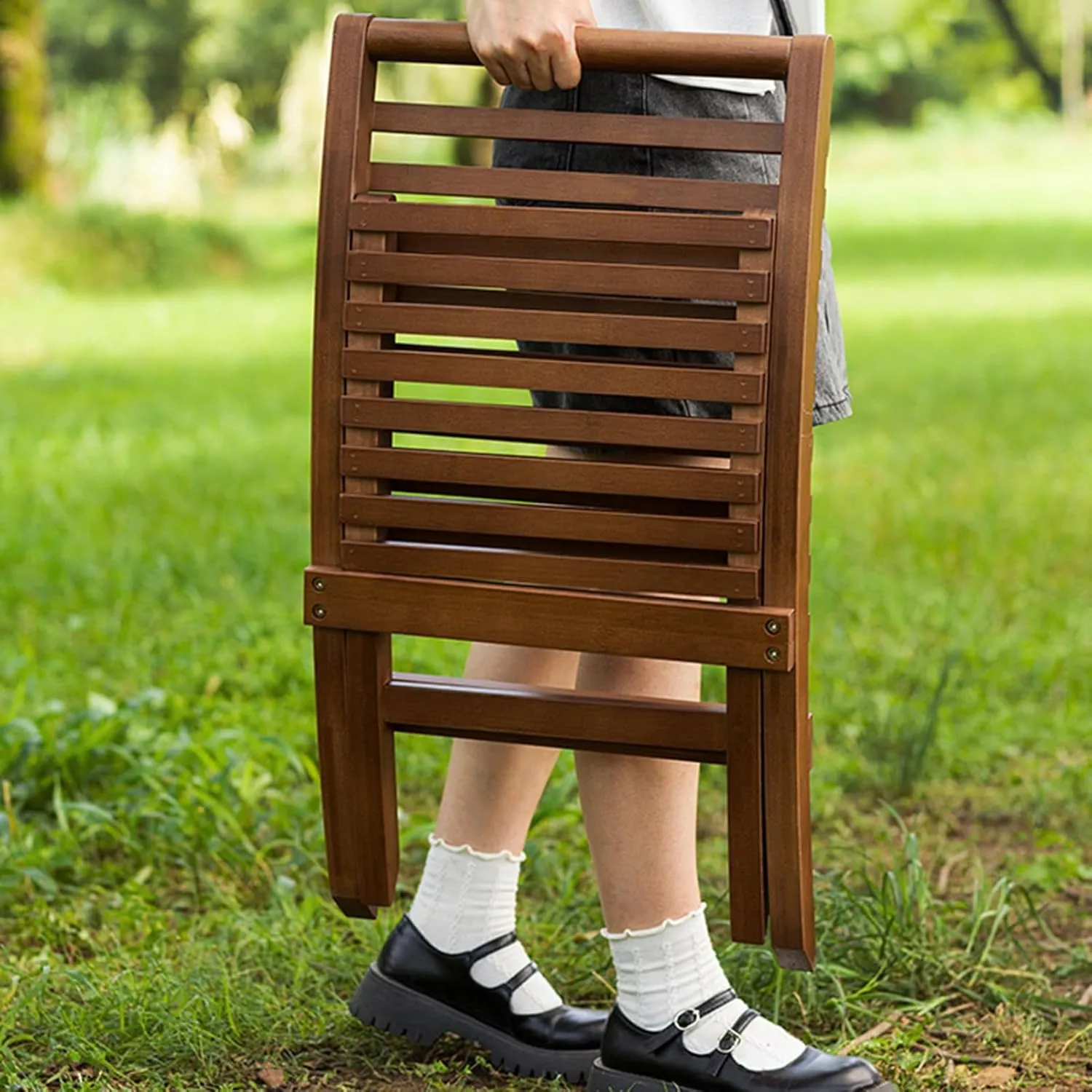 Folding Moon Chair, Bamboo Patio Chairs Outdoor, Wooden Folding Chair Ergonomic Bamboo Lightweight Portable Camping Picnic Backpacking Hiking Beach Collapsible Chair, Beach Brown
