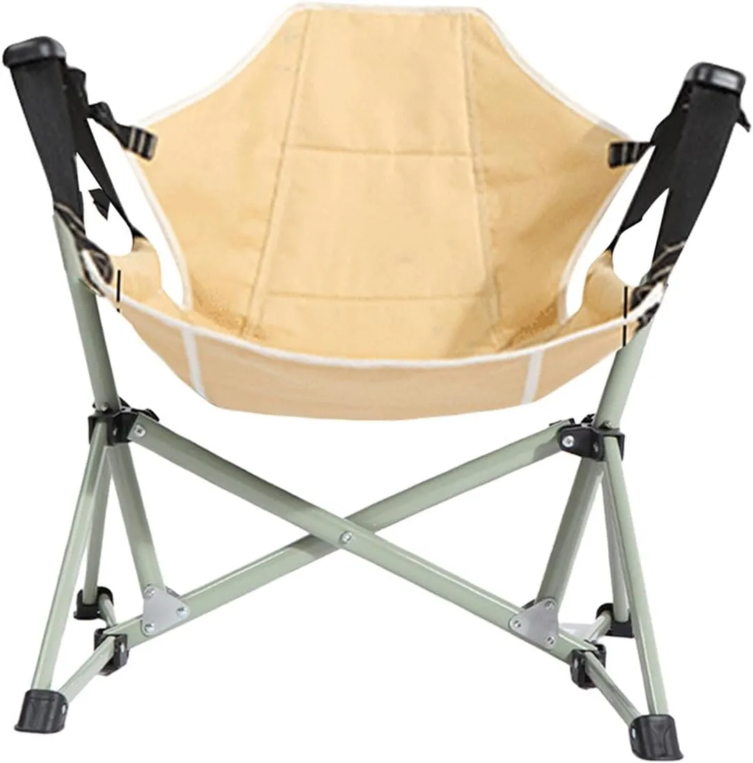 Folding Outdoor Chair Camping Hammock Chair Camp Chair Accessories with Backrest Recliner Garden Chair for Traveling Rocking, Beige and L