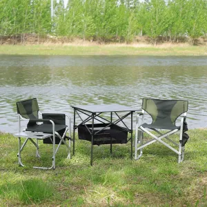 Folding Outdoor Table and Chairs Set, Lightweight Aluminum for Camping, BBQ, Party, Patio, Black and Green