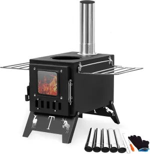 Folding Portable Wood Stove, Tent Heater for Camping with Included Pipes, Compact and Durable Outdoor Tent Stove for Heating and Cooking 1 Set