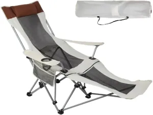 Folding Recliner Adjustable Backrest Portable Camping Chair for Outdoor/Home/Patio/Beach/Camping Oversized Weight Capacity 530 lbs.
