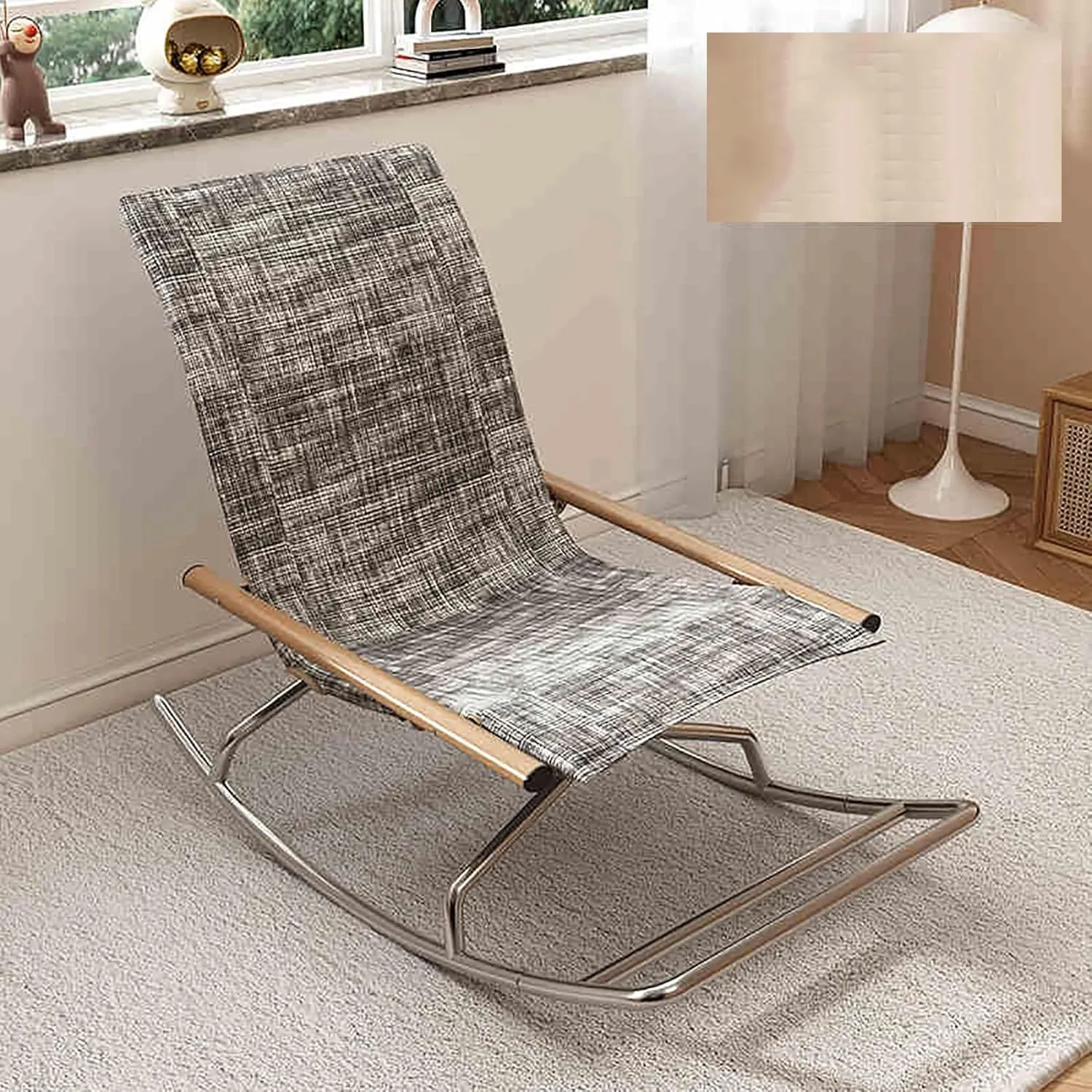 Folding Rocking Camping Chair,Oversized Lawn Chairs,Portable Lazy Sofa Chair,Freestyle Rocker Recliner Chair,Beach Chair,Lightweight for Indoor & Outdoor,Terrace,Garden(Black and white stripes)