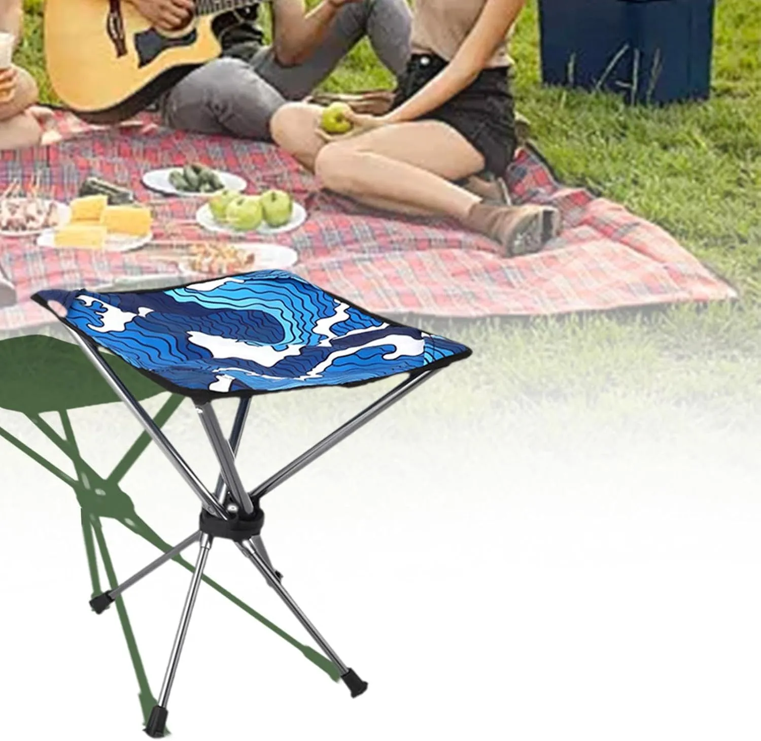 Folding Stool Camping Chair Foot Stool Ultralight Strong Load Capacity Recliner Foot Rest Seat for Travel Barbecue Festival, Blue