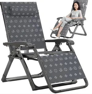 Folding Sun Lounger Cushion Reclining Chair 5 Adjustable Portable Lounge Chair Load 200KG Camping Foldable Bed