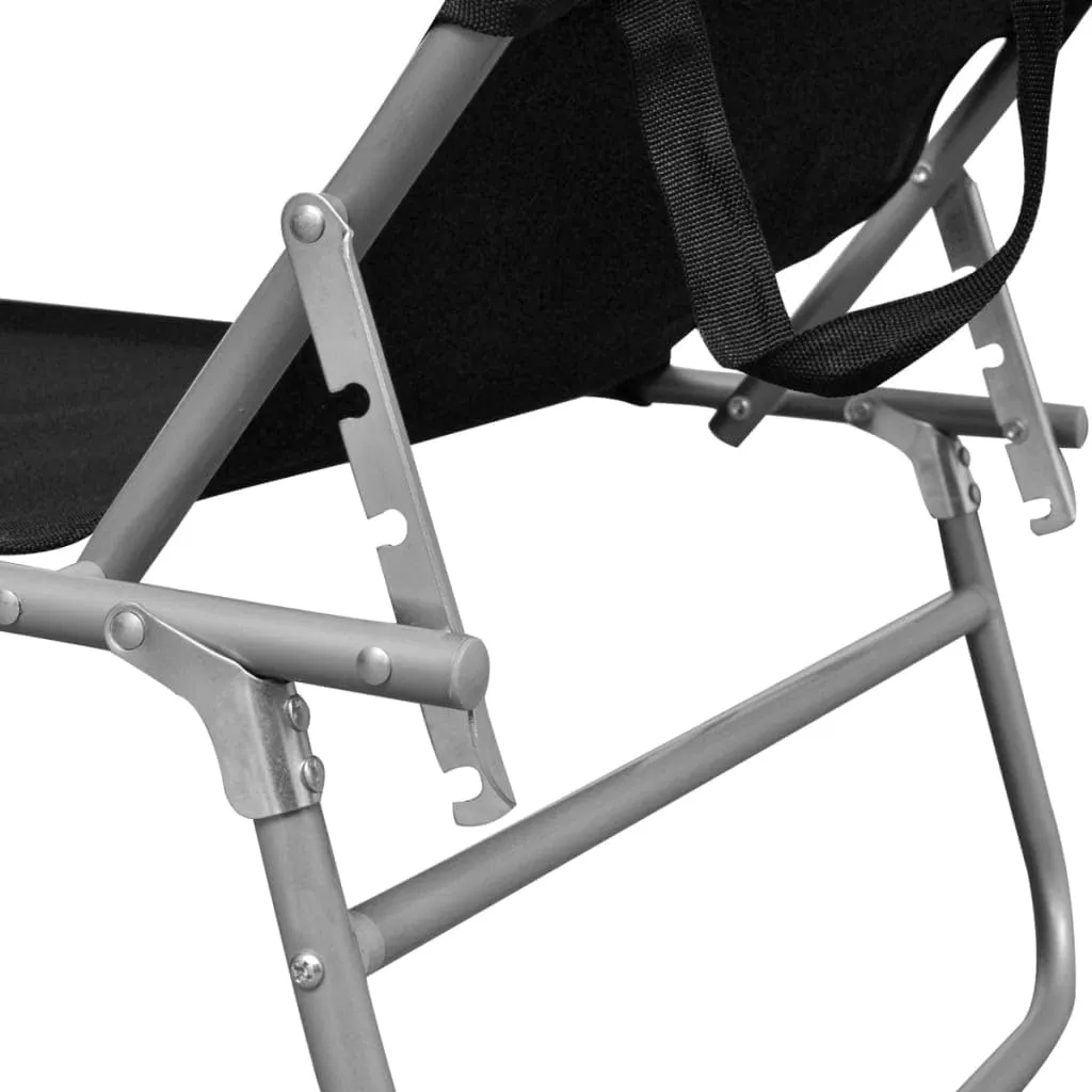 Folding Sun Lounger with Canopy Steel and Fabric Blackpatio Recliner Tanning Chair Camping chairsSuitable for Garden Courtyard