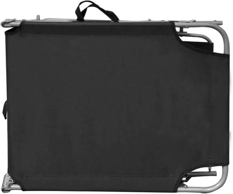 Folding Sun Lounger with Canopy Steel and Fabric Blackpatio Recliner Tanning Chair Camping chairsSuitable for Garden Courtyard