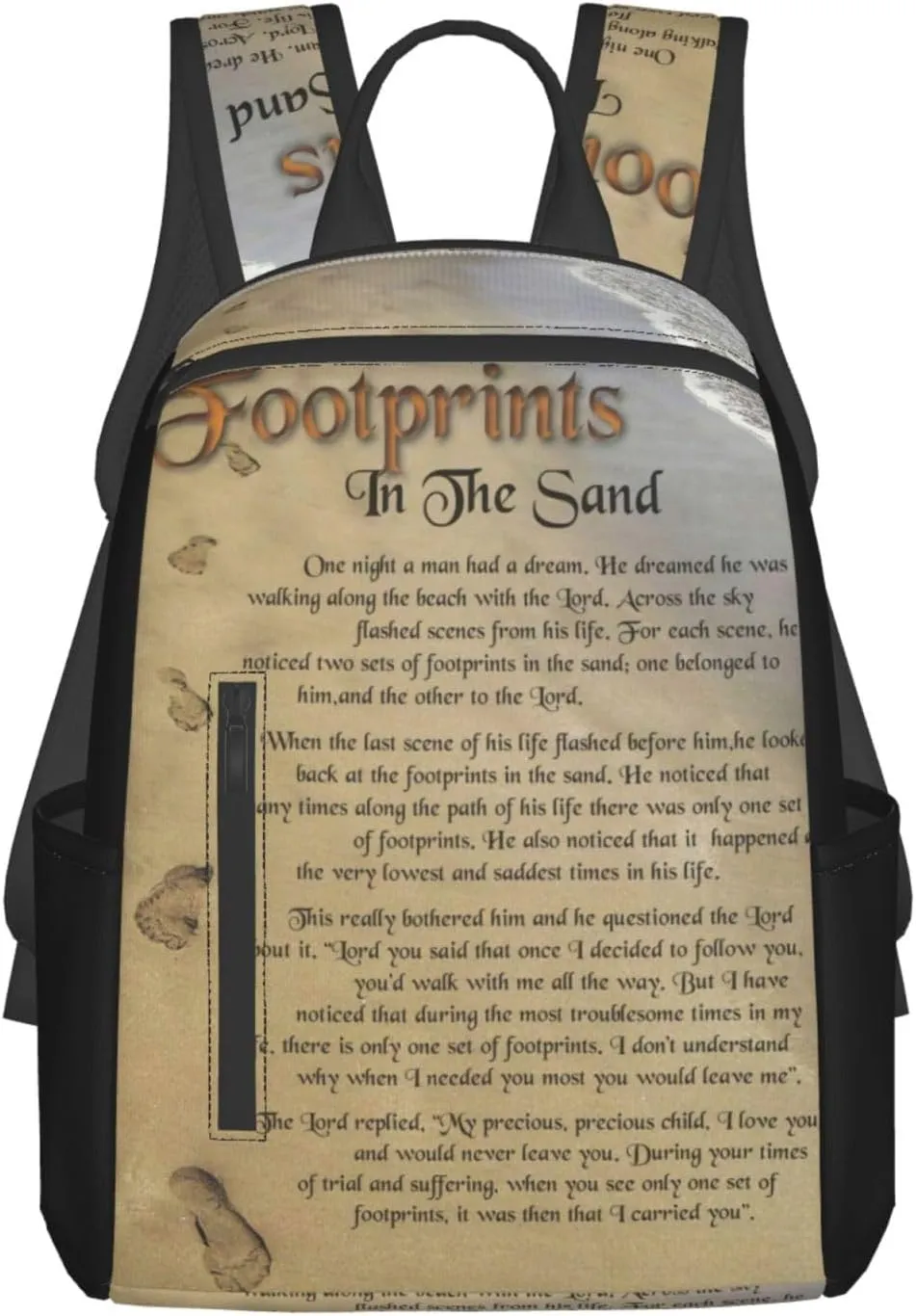 Footprints In The Sand Poem Lightweight Backpack For Women Men, Casual Polyester Daypack Bookbag Travel Hiking Bag, Durable Laptop Backpack