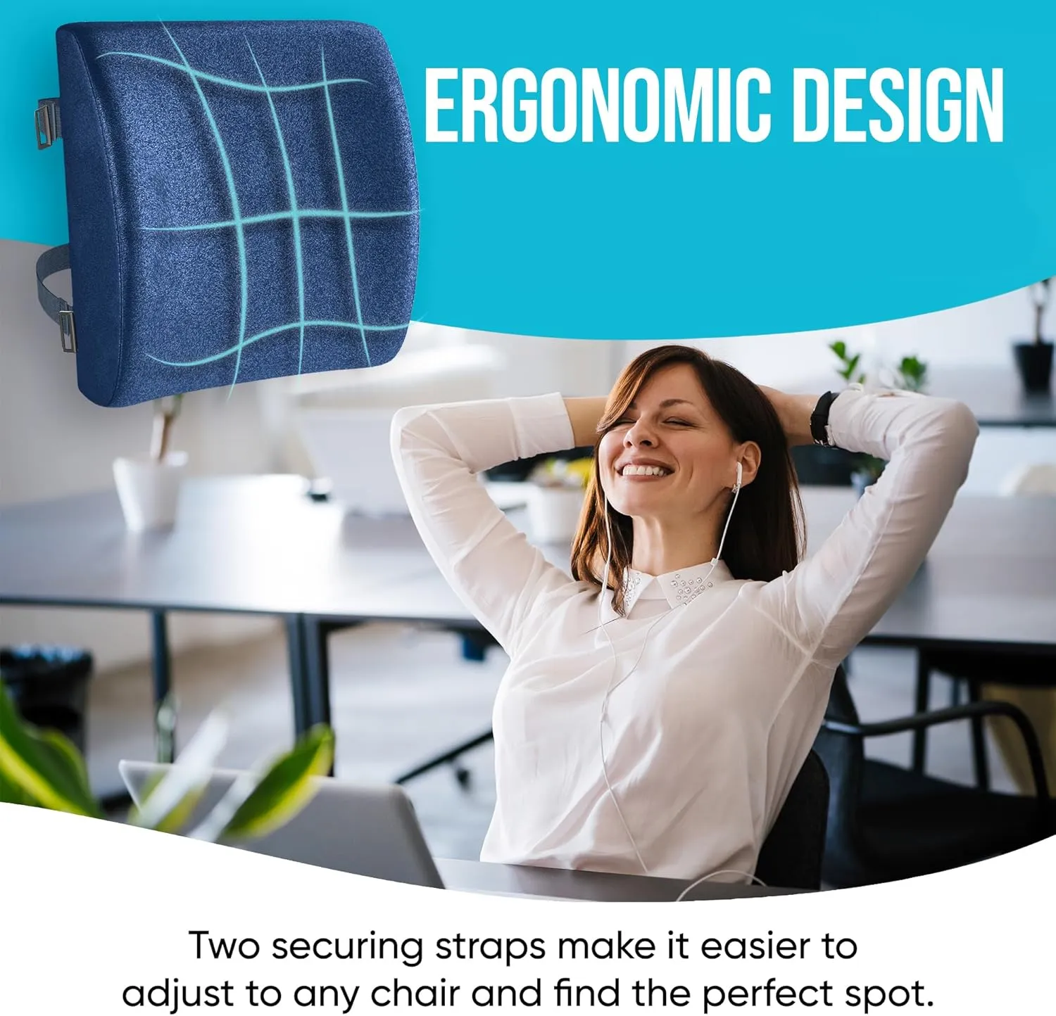 FORTEM Lumbar Support Cushion, Back Support for Office Chair and Car Seat, Back Rest for Gaming Chair, Memory Foam Pillow, Desk Chair Cushion, Breathable & Washable Cover, Adjustable Straps