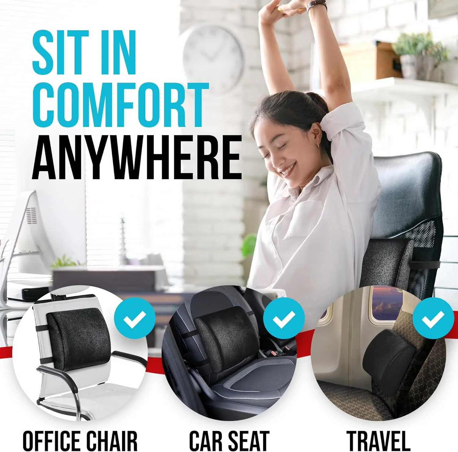 FORTEM Office Chair Cushion and Back Support for Office Chair, Lumbar Support Pillow, Memory Foam, Non Slip Sitting and Back Rest for Gaming, Car Seat Cushion, Chair Pad, XL