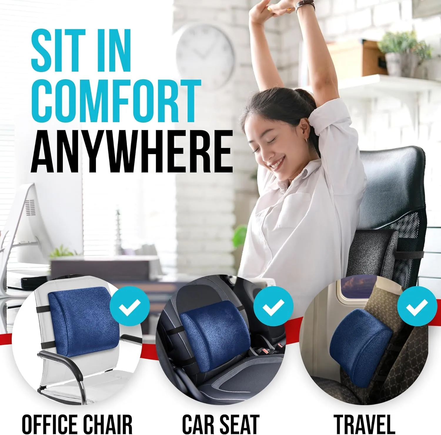 FORTEM Office Chair Cushion and Back Support for Office Chair, Lumbar Support Pillow, Memory Foam, Non Slip Sitting and Back Rest for Gaming, Car Seat Cushion, Chair Pad, XL