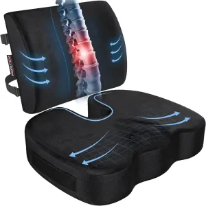 FORTEM Office Chair Cushion and Back Support for Office Chair, Lumbar Support Pillow, Memory Foam, Non Slip Sitting and Back Rest for Gaming, Car Seat Cushion, Chair Pad, XL