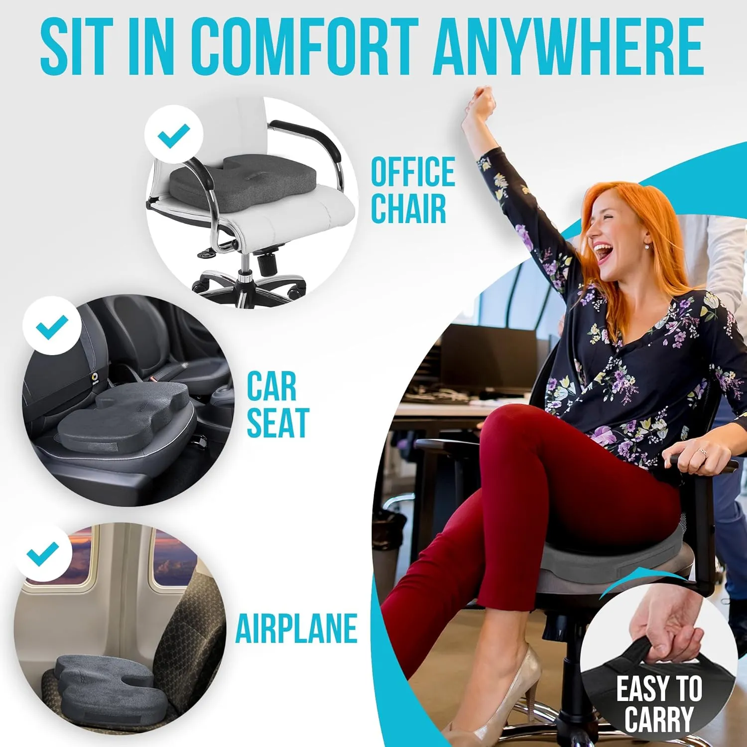 FORTEM Office Chair Cushion, Memory Foam Seat Cushion, Non Slip Sitting Pillow for Gaming, Car Seat, Computer Chair Pad, Sciatica and Tailbone Support, Washable Cover