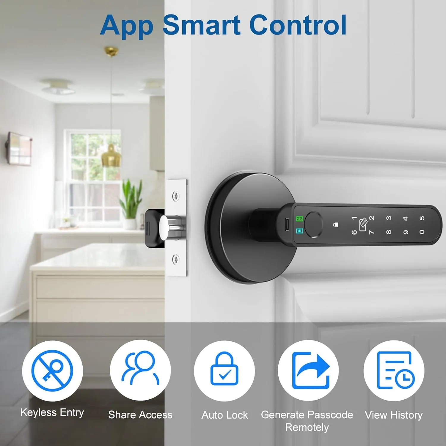 Foxgard Smart Fingerprint Door Lock:Fingerprint Door Knob-Biometric 5-in-1 Finger Print Door Lock-Smart Door Knob for Bedroom-APP Control-Easy Installation–Round Black–1 Pack
