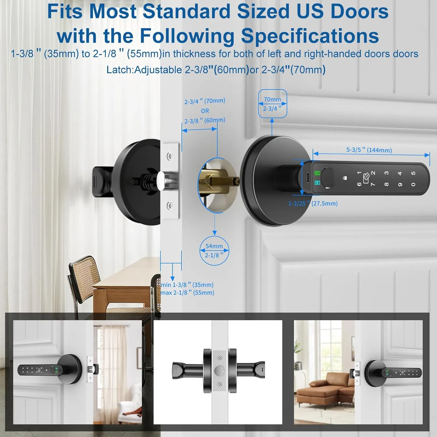 Foxgard Smart Fingerprint Door Lock:Fingerprint Door Knob-Biometric 5-in-1 Finger Print Door Lock-Smart Door Knob for Bedroom-APP Control-Easy Installation–Round Black–1 Pack