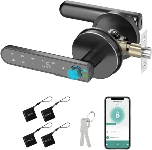 Foxgard Smart Fingerprint Door Lock:Fingerprint Door Knob-Biometric 5-in-1 Finger Print Door Lock-Smart Door Knob for Bedroom-APP Control-Easy Installation–Round Black–1 Pack