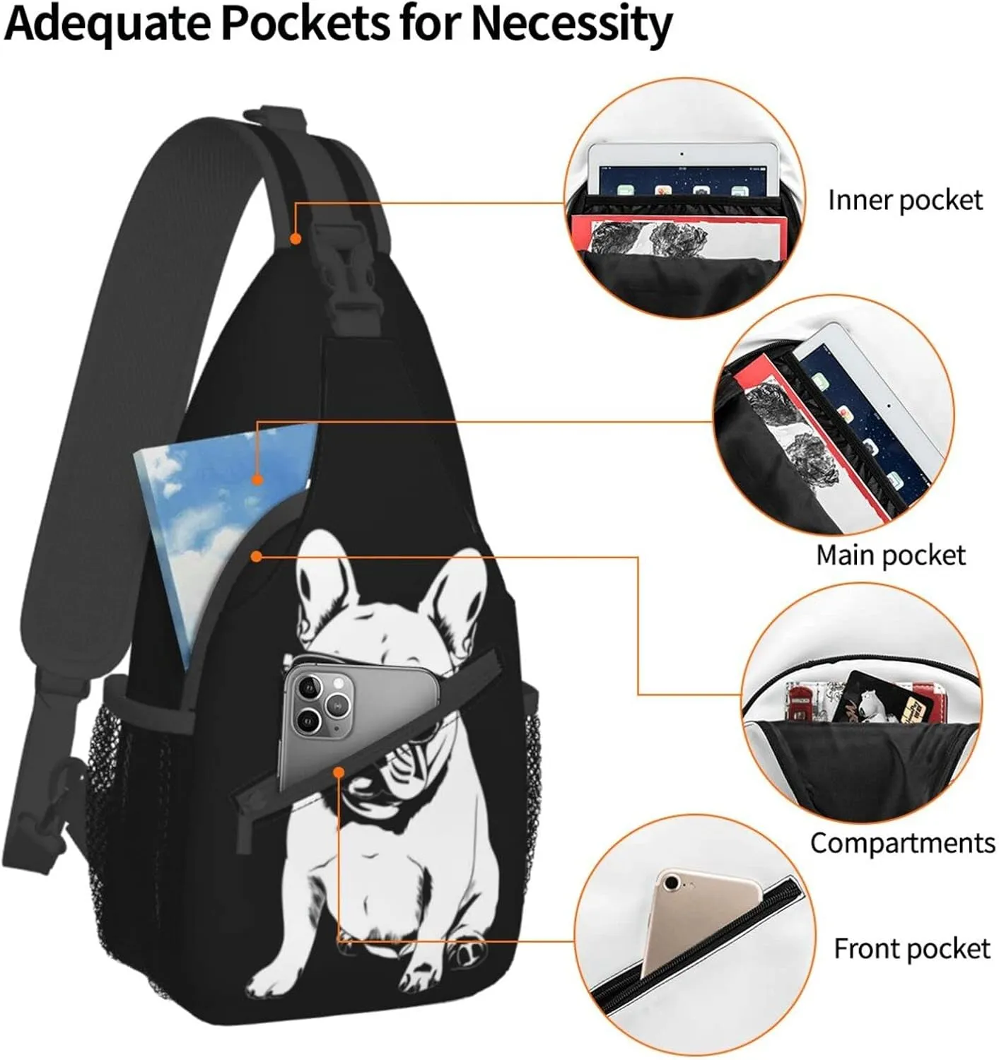 French-Bulldog Hiking Daypacks Cross-body Sling Backpack for Men Women Outdoor Cycling Hiking Travel