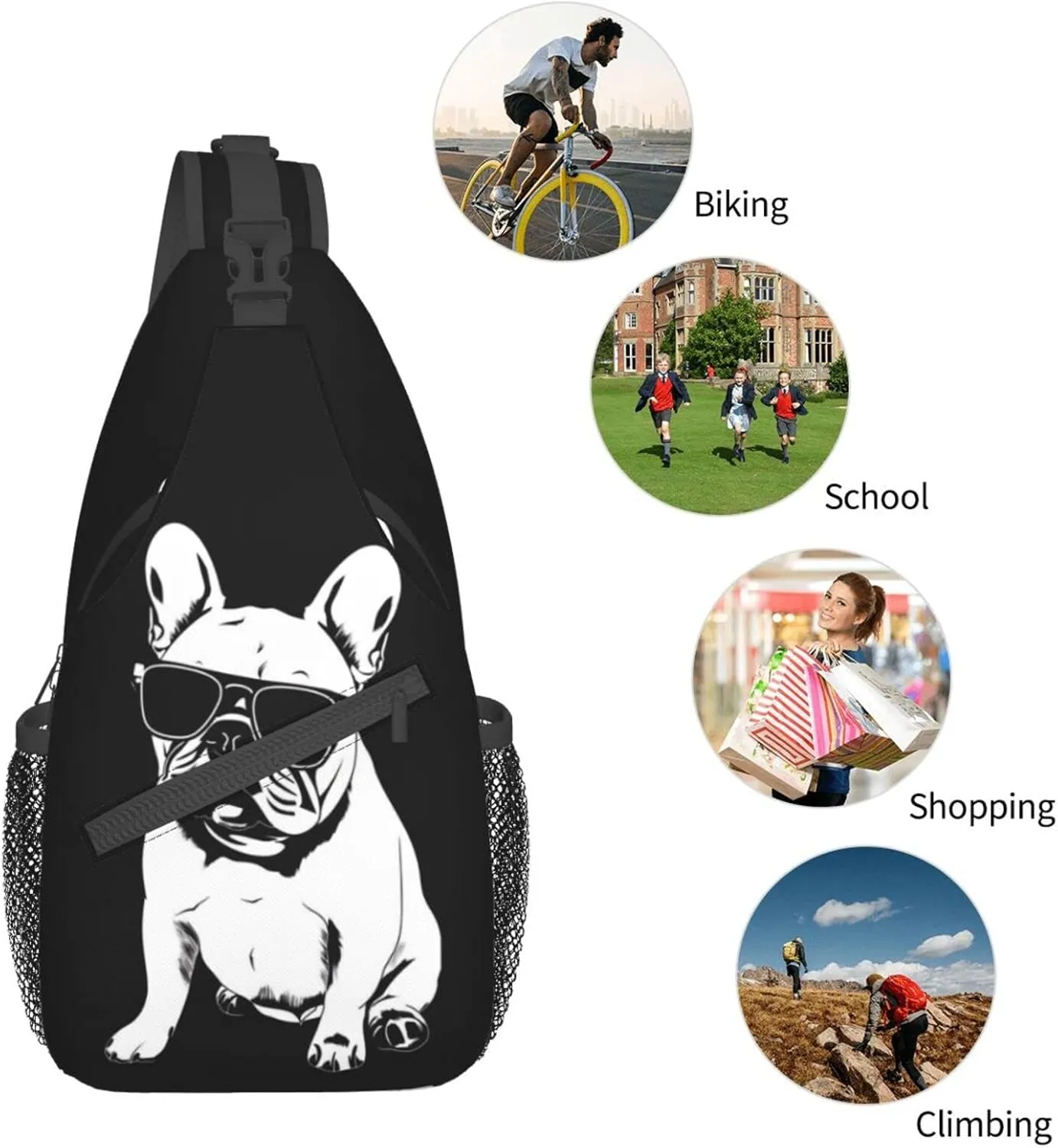 French-Bulldog Hiking Daypacks Cross-body Sling Backpack for Men Women Outdoor Cycling Hiking Travel