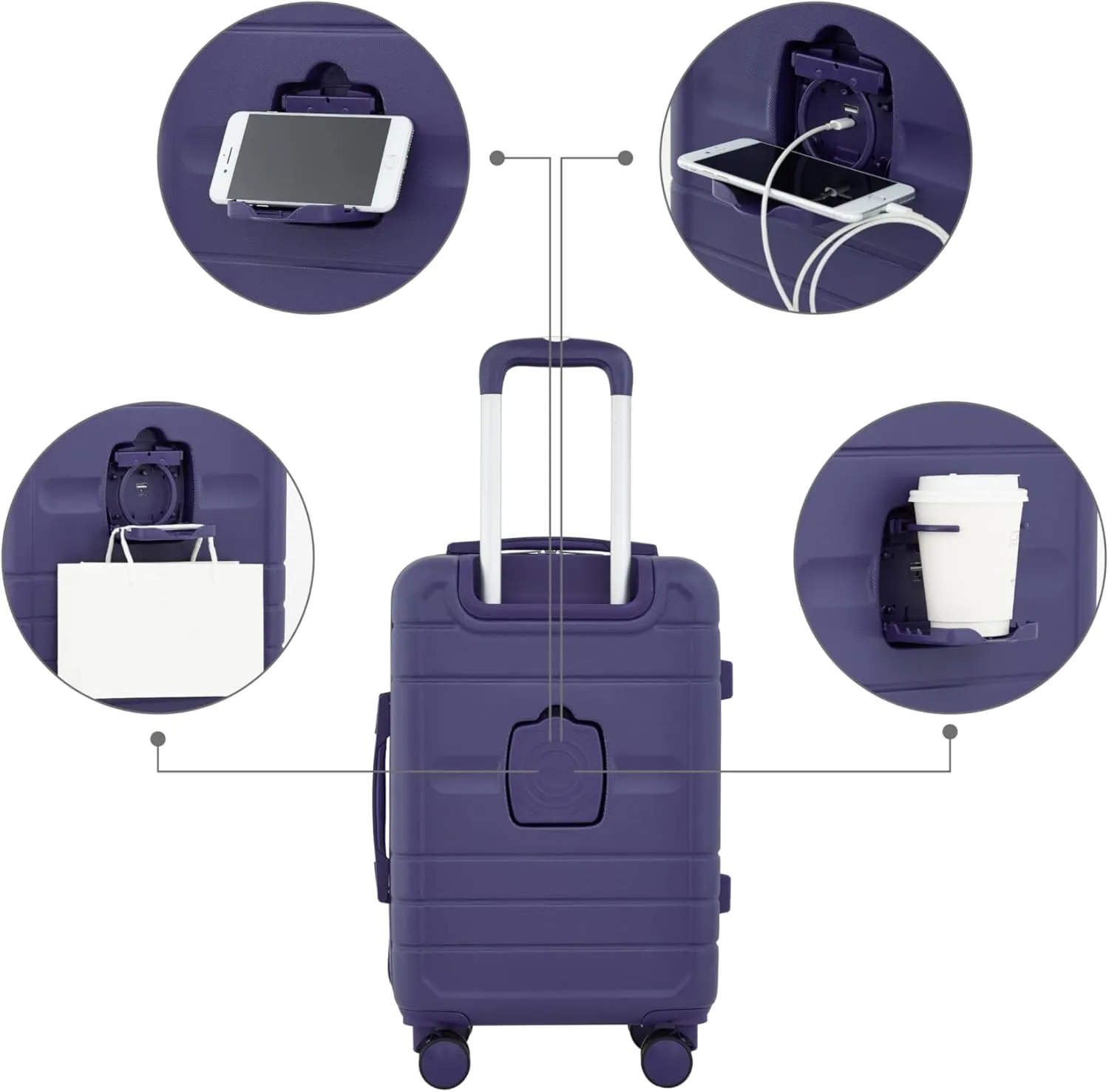 French Connection St. Martin Carry-On Luggage with Cup Holder/USB Ports, Blue Depths