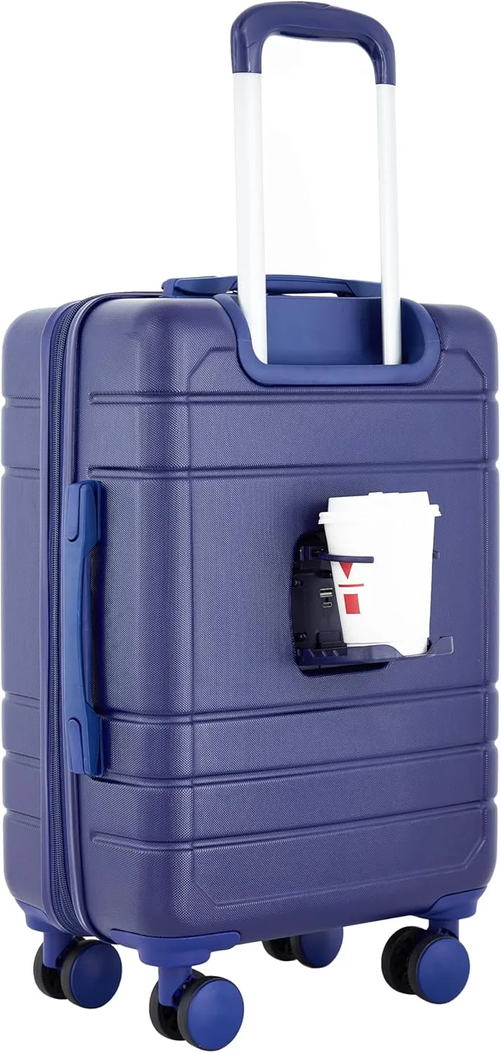 French Connection St. Martin Carry-On Luggage with Cup Holder/USB Ports, Blue Depths
