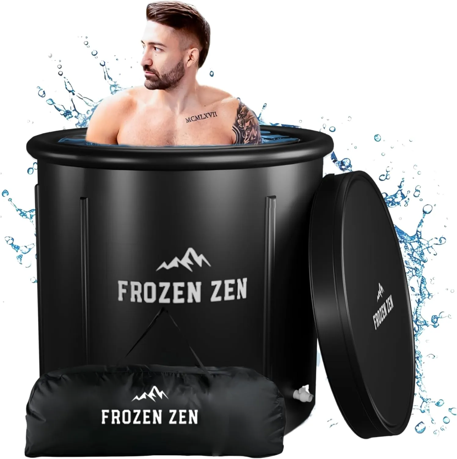 Frozen Zen Ice Bath Tub For Athletes with Lid, Portable Ice Bath, Outdoor Cold Plunge Tub, Large Inflatable Ice Bath, Cold Water Therapy Training (1, Solid Black)