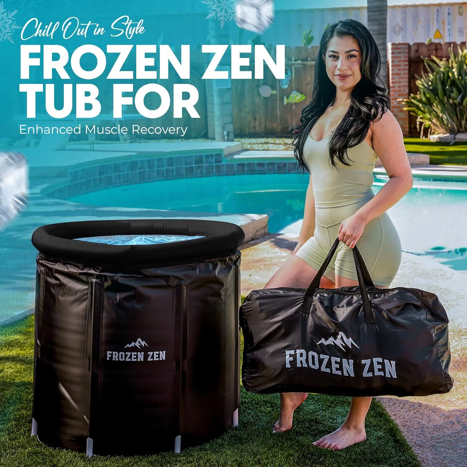 Frozen Zen Ice Bath Tub For Athletes with Lid, Portable Ice Bath, Outdoor Cold Plunge Tub, Large Inflatable Ice Bath, Cold Water Therapy Training (1, Solid Black)