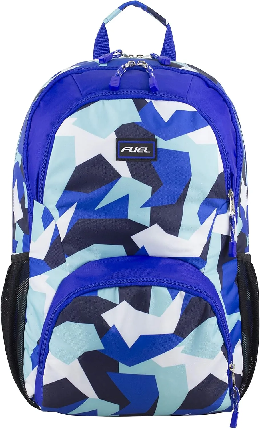 FUEL Travel Commuter Laptop Daypack Large Bag Backpack, Fits 17.5" Laptop, Interior Tech Sleeve, Blue/J Shapes Print
