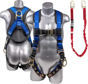 Full Body Harness w/Detachable 6' Internal Shock Absorbing Lanyard I OSHA Compliant Arrest Kit Bundle I Ideal for Construction & Scaffolding Use (Harness   Single Leg Lanyard w/Steel Hook)