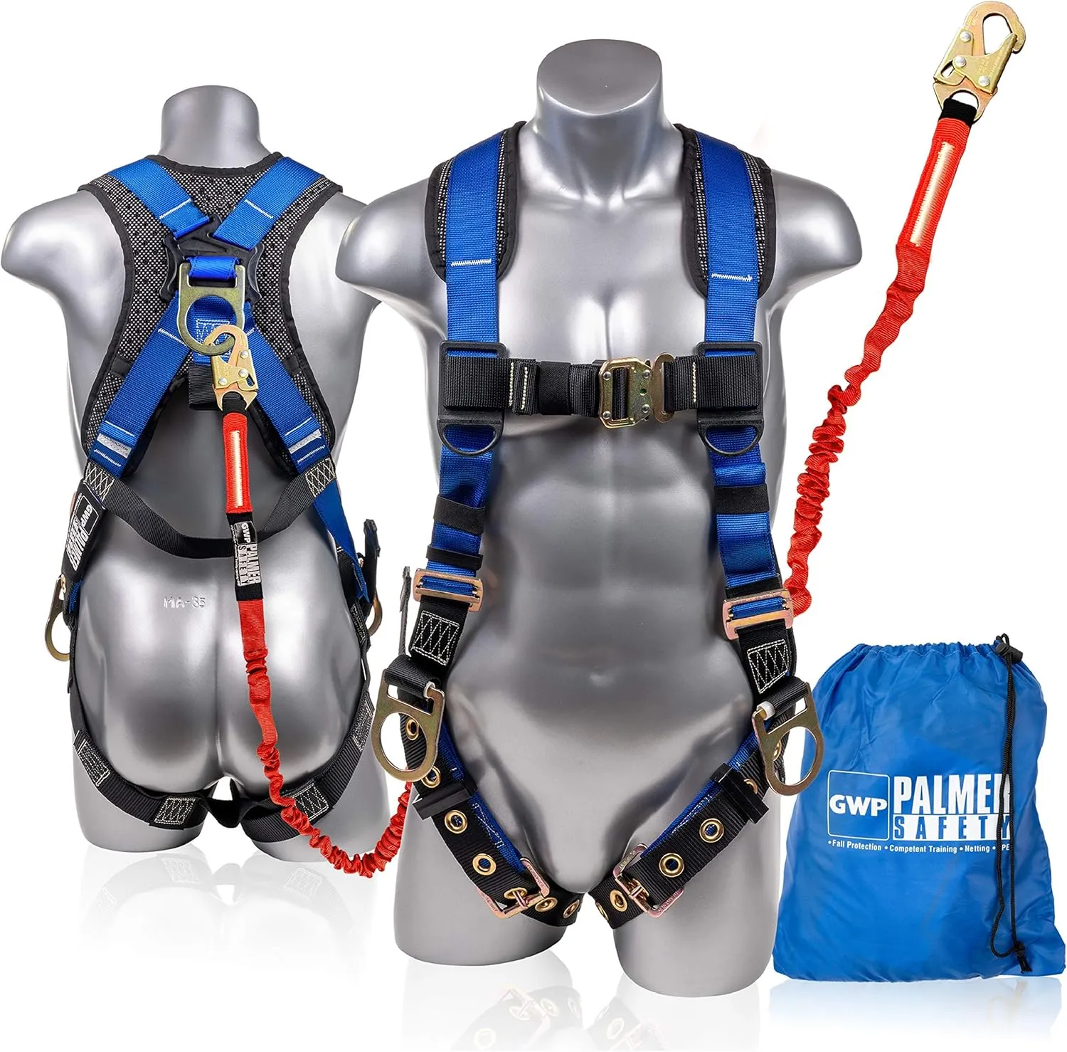 Full Body Harness w/Detachable 6' Internal Shock Absorbing Lanyard I OSHA Compliant Arrest Kit Bundle I Ideal for Construction & Scaffolding Use (Harness   Single Leg Lanyard w/Steel Hook)
