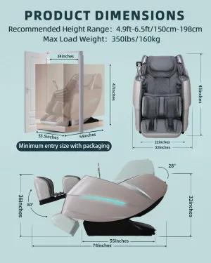 Full Body Massage Chair, 4D Zero Gravity Massage Chairs, 20 Auto Modes, 11 Massage Technique, 40 Airbags Shiatsu Massage Recliner, APP Control with HiFi Bluetooth Speaker Grey