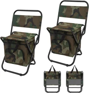 FUNDANGO Small Fishing Chair with Cooler Bag, Lightweight Camping Chair Compact Fishing Stool with Backrest for RV Hiking Travel, Hunting, Ice Fishing Gifts Gear for Men