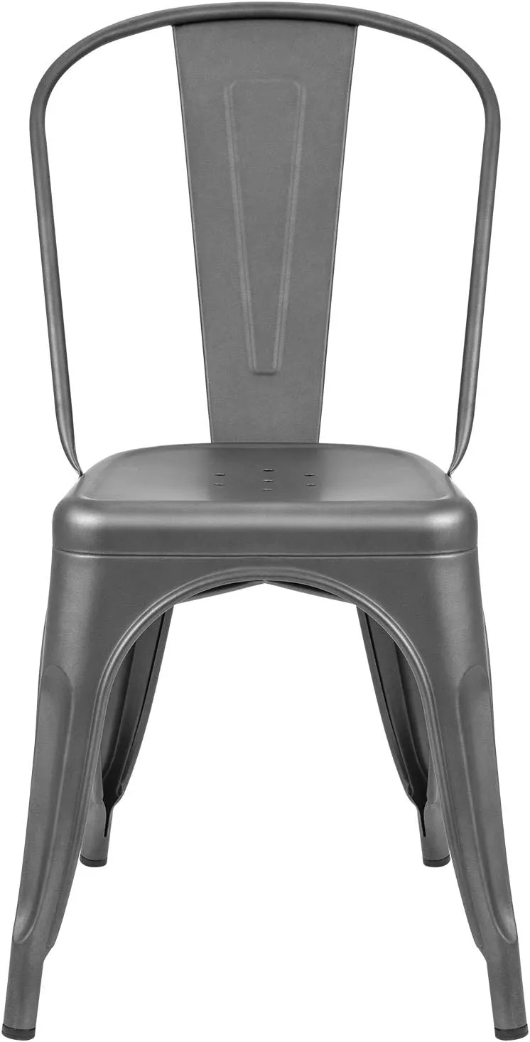 Furmax Metal Dining Chair Indoor-Outdoor Use Stackable Classic Trattoria Chair Chic Dining Bistro Cafe Side Metal Chairs Set of 4 (Gray)